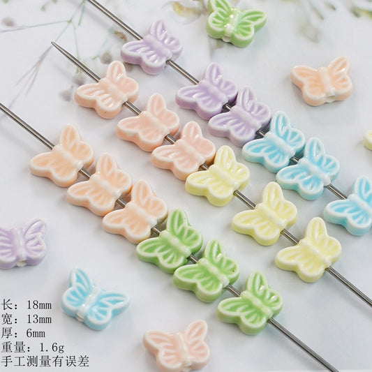 Colorful Butterfly Ceramic Beads 18mm Pastel Glazed 10pcs