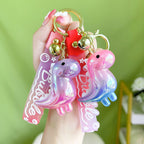 Acrylic Gradient Luminous Dinosaur Keychain with Bell Charm