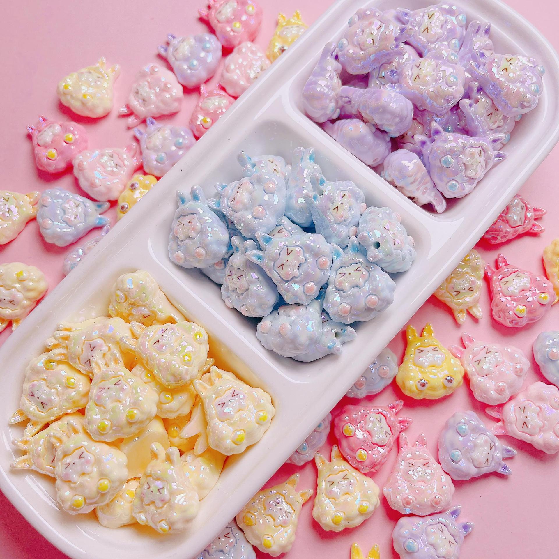 Kawaii Resin Beads 25mm Creamy Color UV Plating 5pcs