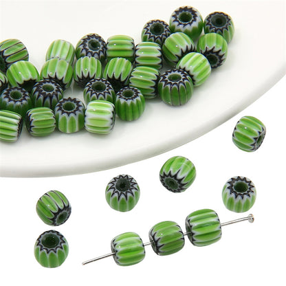 Glaze Millefiori Glass Beads 6mm Striped Colorful Glossy 10pcs 15