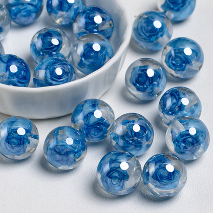 Clear Glazed Rose Resin Beads 16mm Round Decorative 10pcs 13