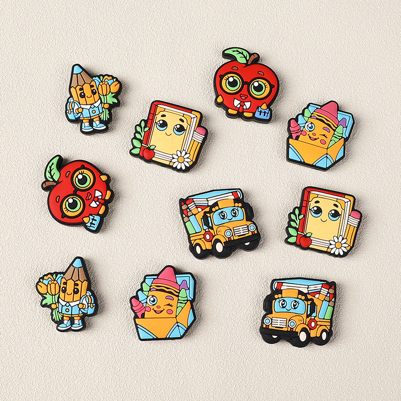 Silicone Focal Beads Cartoon Pencil Apple Holding Book 20pcs 3