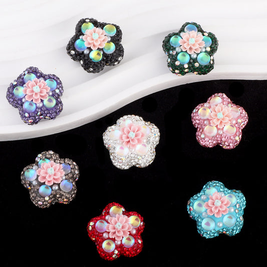 Rhinestone Flower Clay Beads 20mm Pentagram Multicolor 6pcs