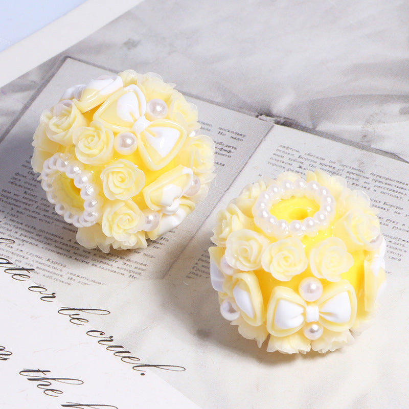 Floral Bubblegum Beads 20mm Bow Rose Cluster Polymer Clay 5pcs 12