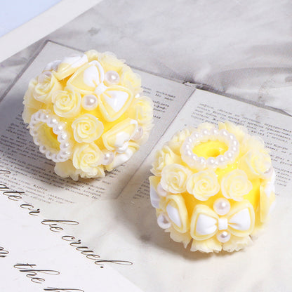 Floral Bubblegum Beads 20mm Bow Rose Cluster Polymer Clay 5pcs 12