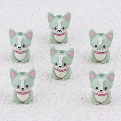 Painted 3D Corgi Acrylic Beads 16x23mm Colorful Mixed 10pcs 8