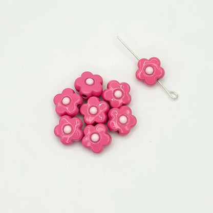 Flower Metal Beads 10mm Baking Painted Cream Two-Color Alloy 20pcs 9