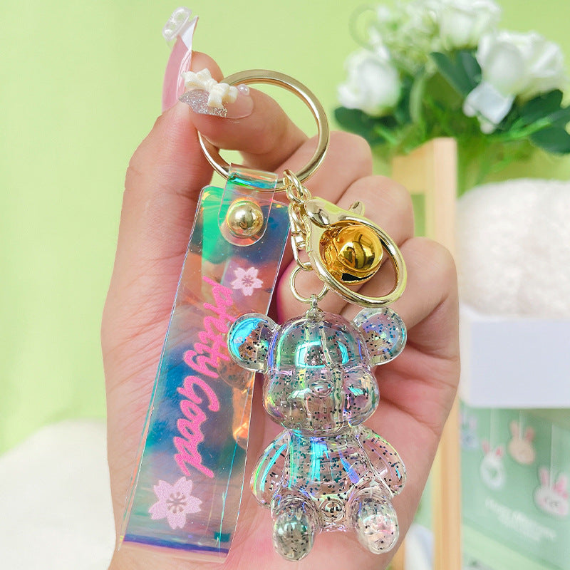 Acrylic Crystal Sitting Bear Keychain Iridescent Glitter Colors 10