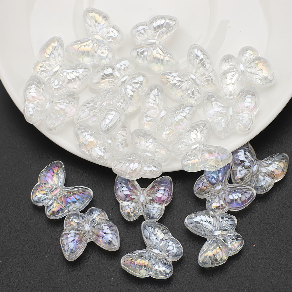 Plating Butterfly Glass Beads 17x10mm Iridescent Detailed Wings 10pcs 21