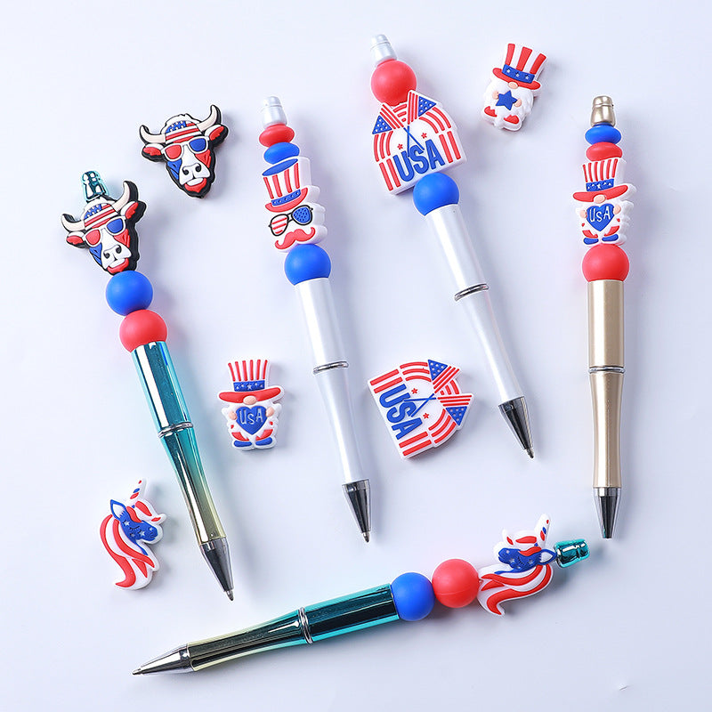 Silicone Focal Beads Independence Day American Cattle USA Double Flag 20pcs 4