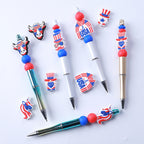 Silicone Focal Beads Independence Day American Cattle USA Double Flag 20pcs 4
