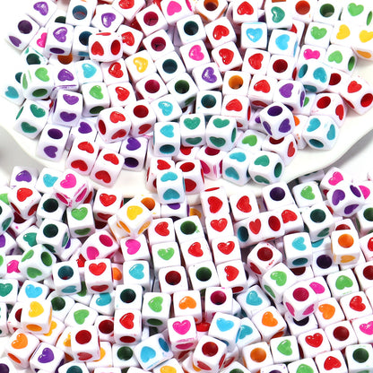 Square Acrylic Beads 6.7mm Glossy Dripping Oil Love Design 100pcs 3