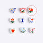 Fresh Floral Heart Ceramic Beads 15mm Hand Painted 5pcs 9