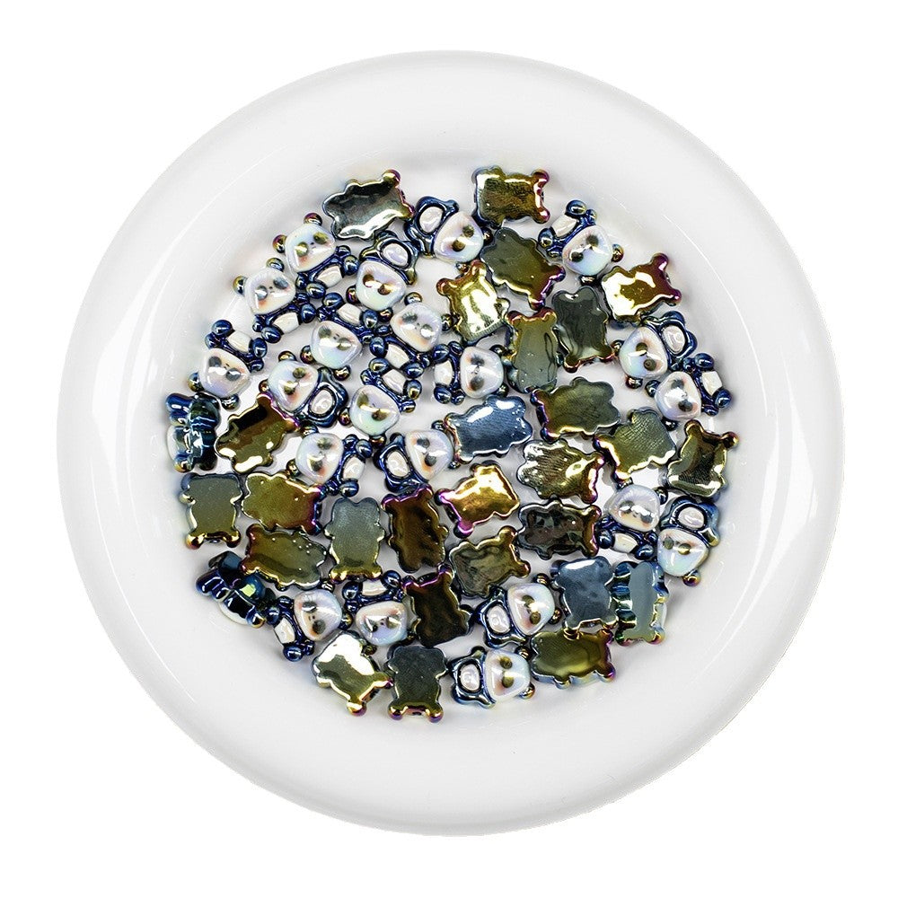 3D Panda Resin Beads 16-18mm Pearly White Metallic Blue Vertical Hole 20pcs 5