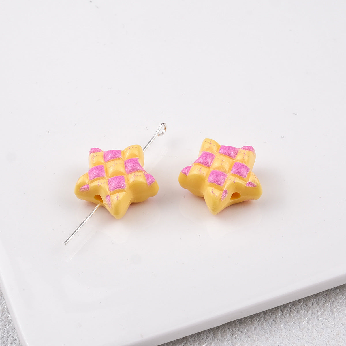 Waffle Pattern Star Acrylic Beads 19mm Colorful Mixed 20pcs 10