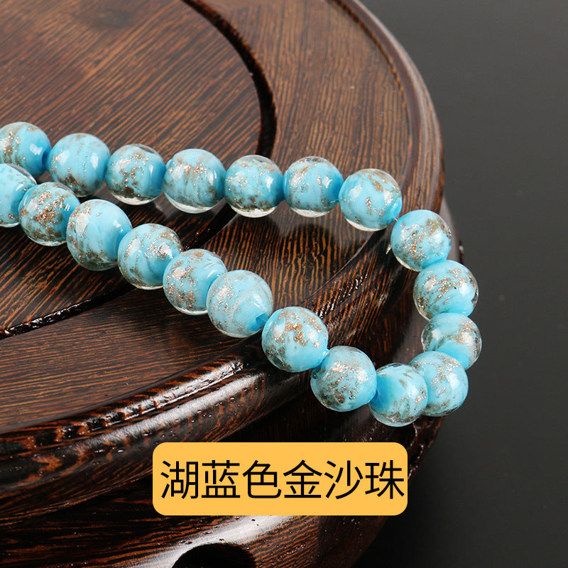 Lampwork Glass Beads Round 8-12mm Dyed Core Gold Foil 100pcs 12