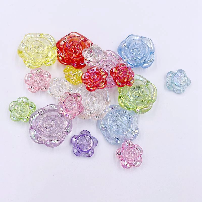 Transparent Camellia Acrylic Beads 12mm 19mm Iridescent AB 50pcs 2