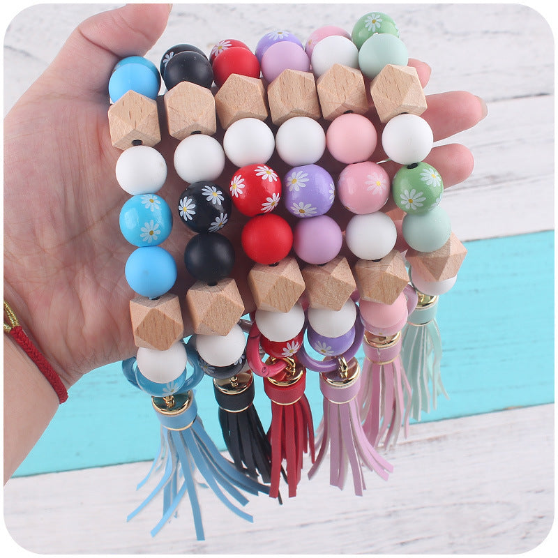 Daisy Tassel Silicone Beaded Wristlet Keychain Colorful Charm 3