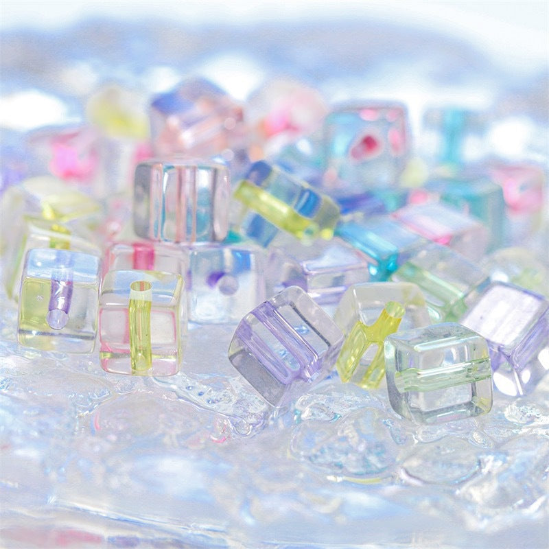 Acrylic Square Acrylic Beads 8mm Pastel Filled Core Glossy 60pcs