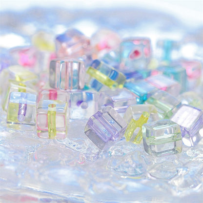Acrylic Square Acrylic Beads 8mm Pastel Filled Core Glossy 60pcs
