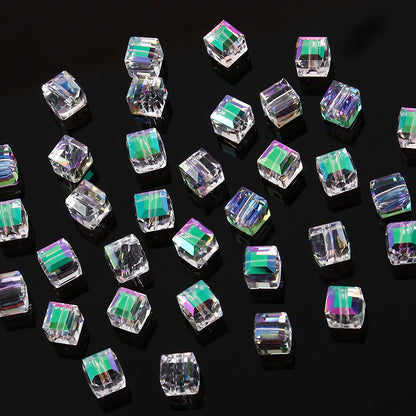 Electroplated Square Glass Beads 6mm Colorful Reflective 96pcs 13