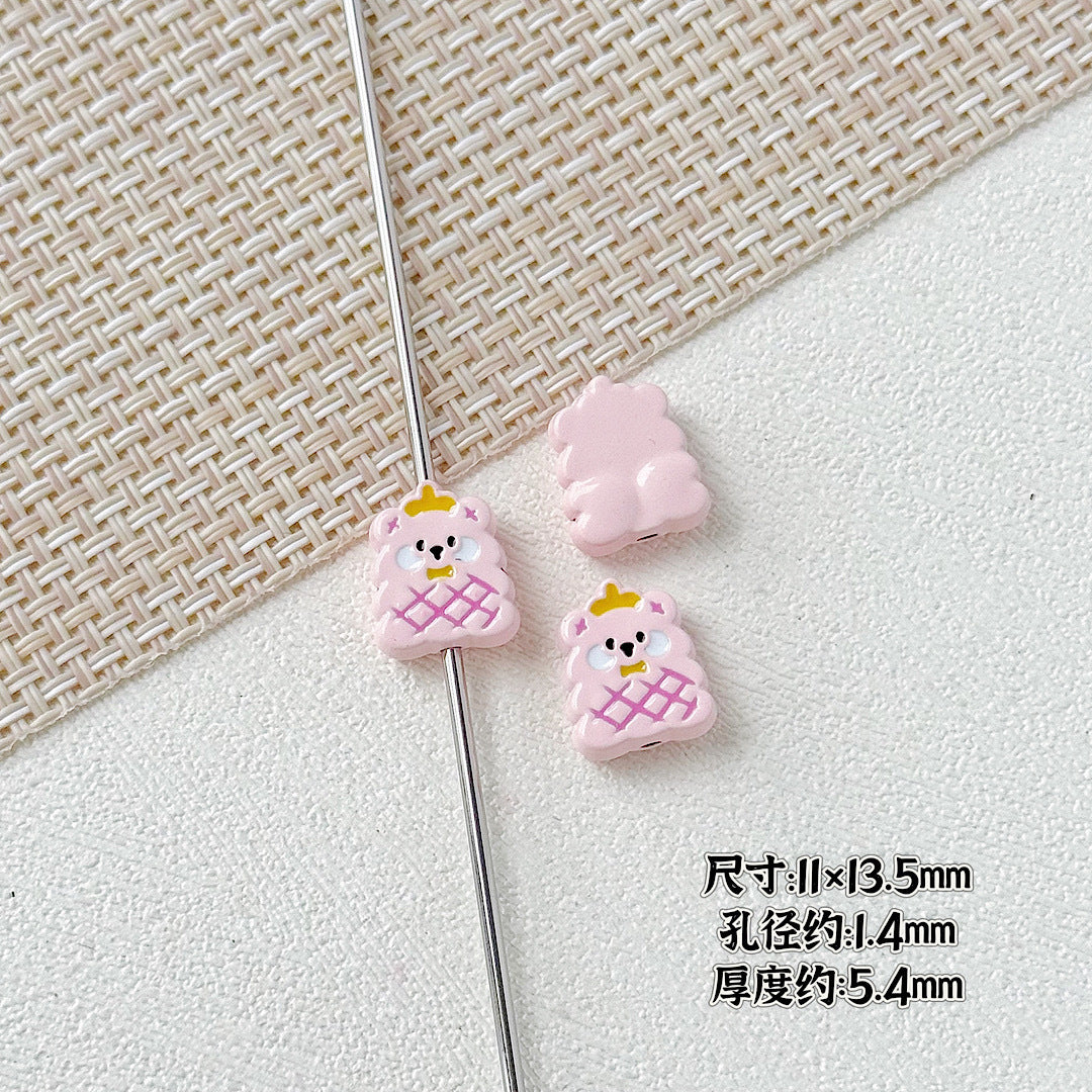 Kitten and Teddy Bear Metal Beads 14mm Hand Painted Alloy 10pcs 17
