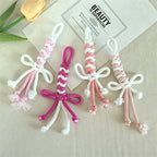 Dual Color Rope Braided Bow Crochet Keychain Polyester 4pcs 75mm 4