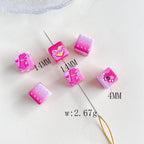 Printed Square Acrylic Beads 14-15mm Dinosaur Cat Graffiti 50pcs 3