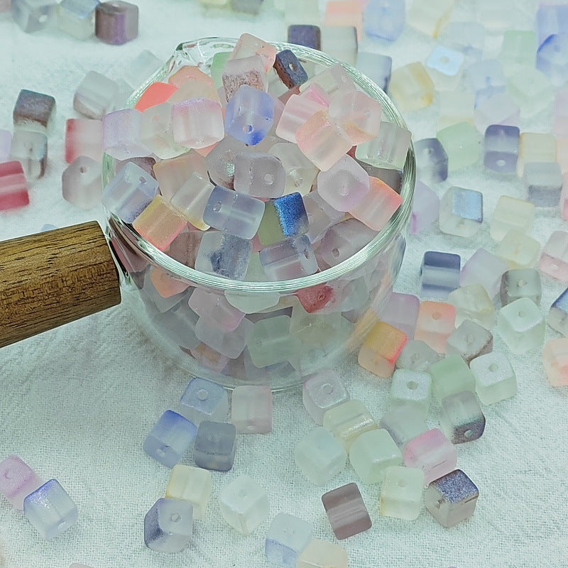 Transparent Sugar Cube Glass Beads 7mm Frosted Pastel 50pcs 3