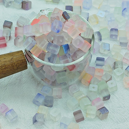 Transparent Sugar Cube Glass Beads 7mm Frosted Pastel 50pcs 3