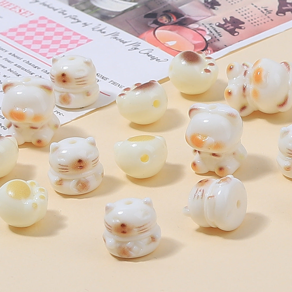 Cute Kitten and Paws Resin Beads Irregular Shape Multicolor 3pcs 4