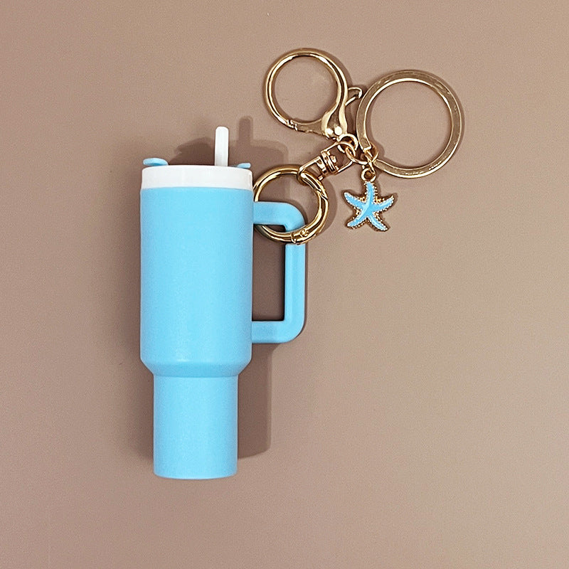 Mini Tumbler Keychain with Starfish Charm Plastic Beach Theme 2pcs 7
