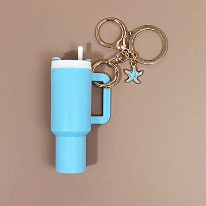 Mini Tumbler Keychain with Starfish Charm Plastic Beach Theme 2pcs 7