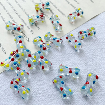 Painted Dotted Bone Glass Beads 17mm Hand Painted Colorful 1pc 9