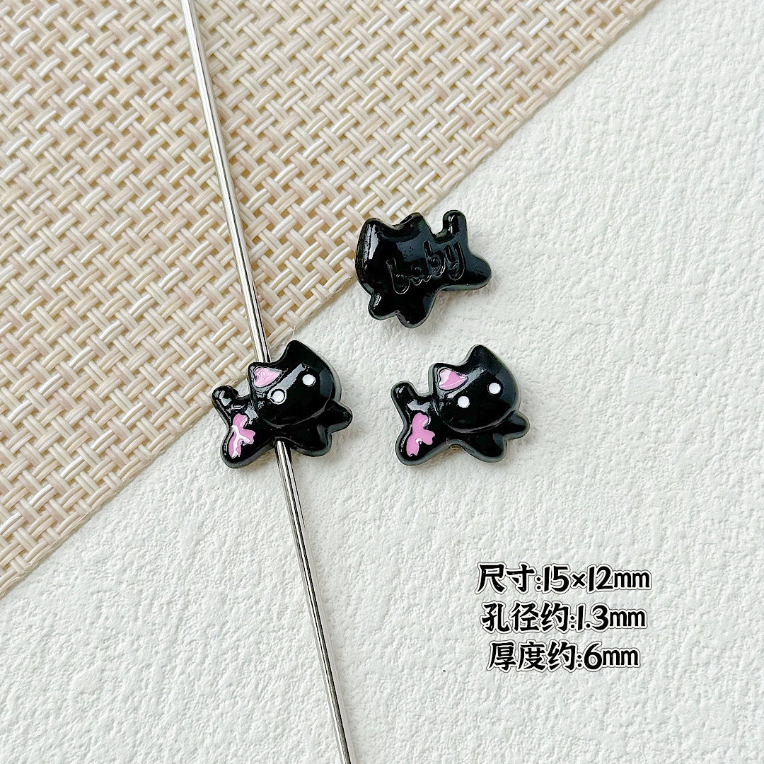 Baking Painted Bow Puppy and Dotted Kitten Metal Beads 15mm 20pcs 24
