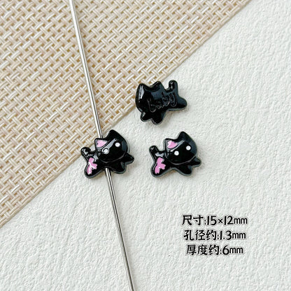 Baking Painted Bow Puppy and Dotted Kitten Metal Beads 15mm 20pcs 24