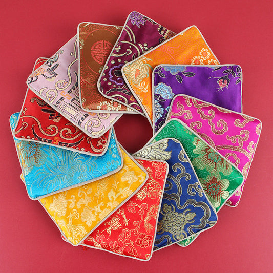 Vintage Chinese Style Brocade Zipper Cloth Pouch 11.5cm 1pc