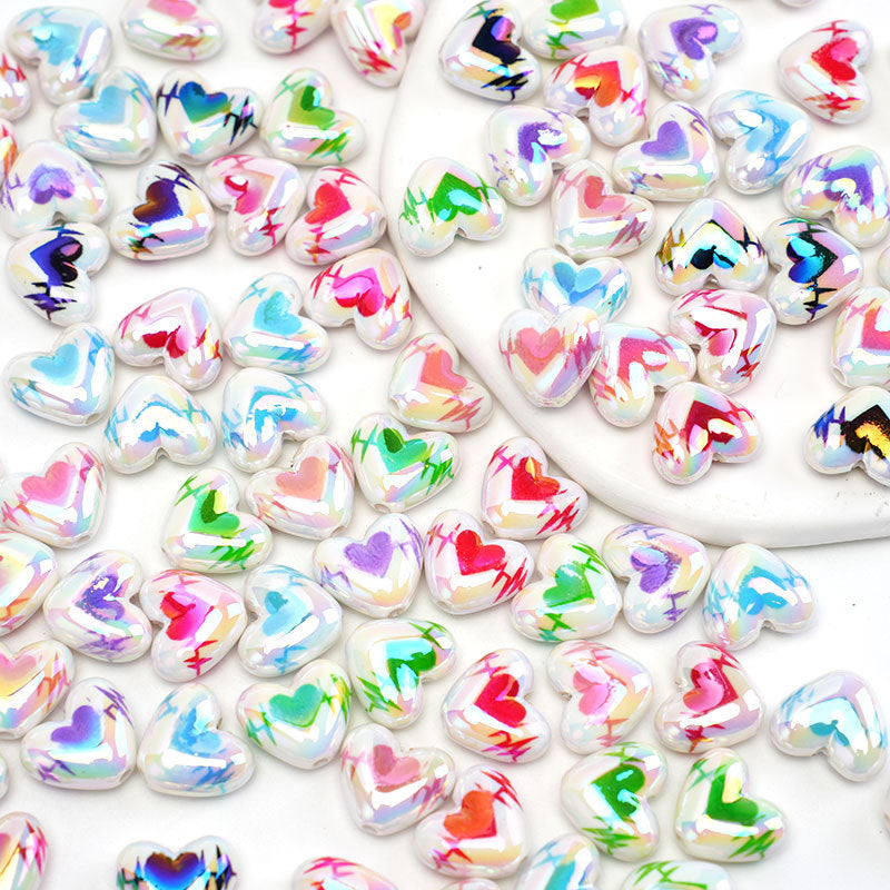 UV Plating Heart Acrylic Beads 17mm Two-Color ECG Pattern 50pcs