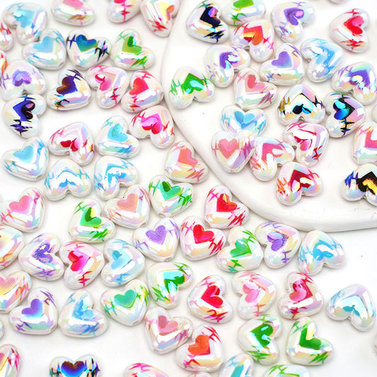 UV Plating Heart Acrylic Beads 17mm Two-Color ECG Pattern 50pcs