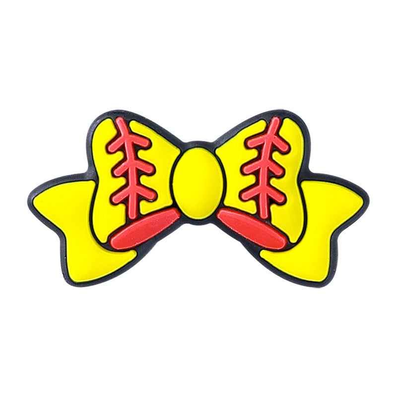 Silicone Focal Beads Baseball Bow Yellow with Baseball Stitching 20pcs 4