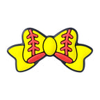 Silicone Focal Beads Baseball Bow Yellow with Baseball Stitching 20pcs 4