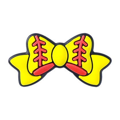 Silicone Focal Beads Baseball Bow Yellow with Baseball Stitching 20pcs 4