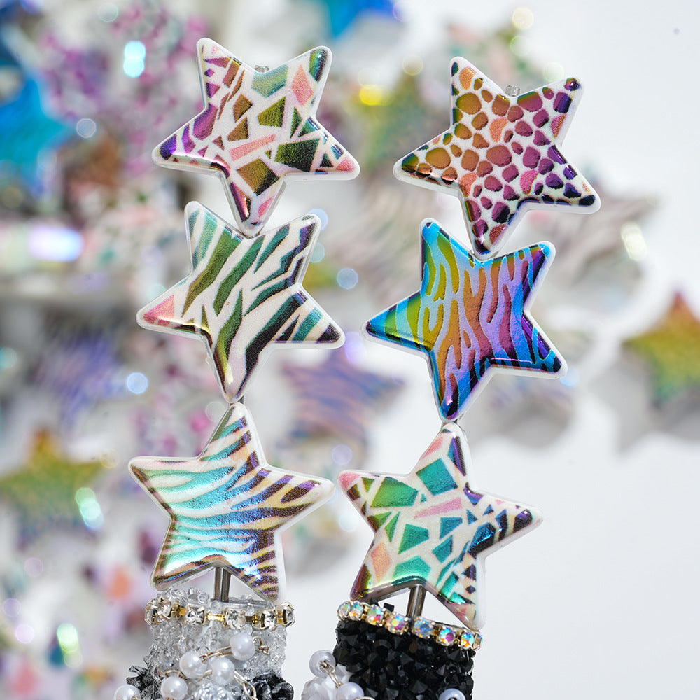 Plating Leopard Star Acrylic Beads 23mm Punk Style 10pcs 2