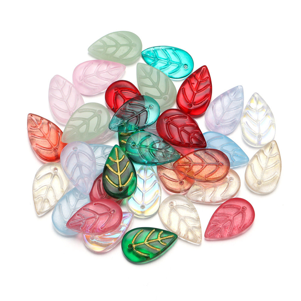 Czech Glass Beads Leaf 17mm Frosted Mixed Colors Gold Accents 30pcs 10