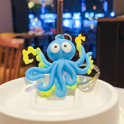 PVC Octopus Keychain Marine Animal Neon Tentacles Design