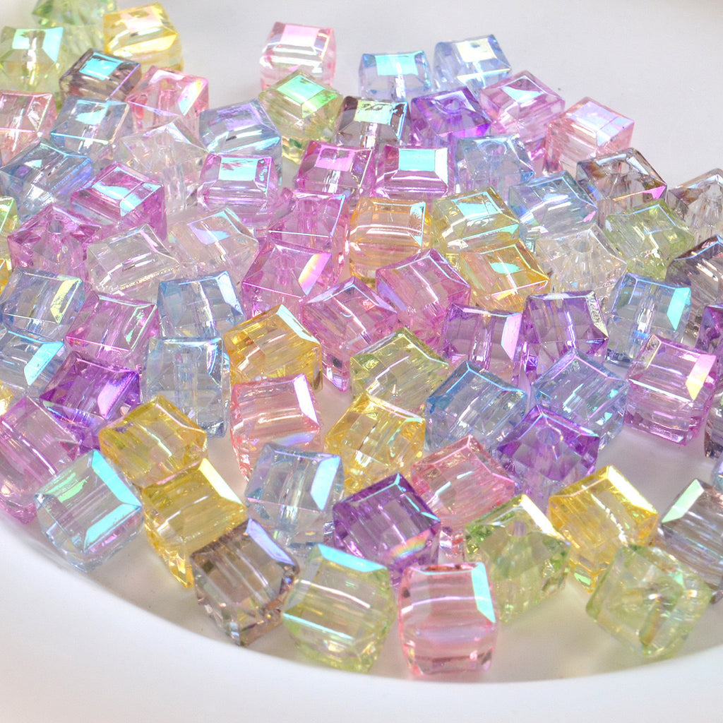 Clear Cubic Acrylic Beads 8mm Faceted Pastel Square 30pcs 2