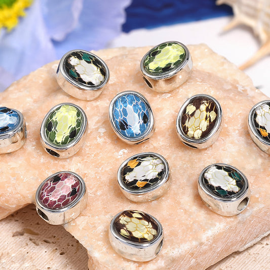 Plated Oval Acrylic Beads 12mm Snake Patterned Large 50pcs