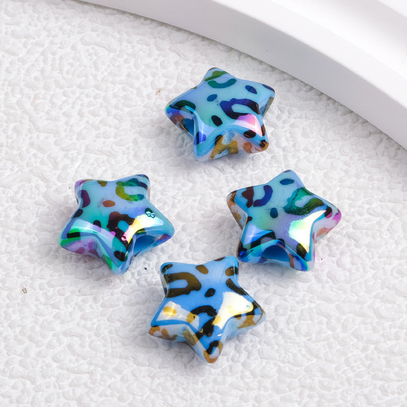 Plated Star Acrylic Beads 15mm Colored UV Plating Leopard Print 50pcs 5
