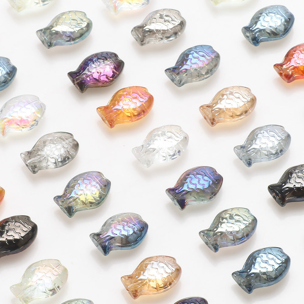 Electroplated Fish Glass Beads 10x14mm Japanese Style Perforated 30pcs 4