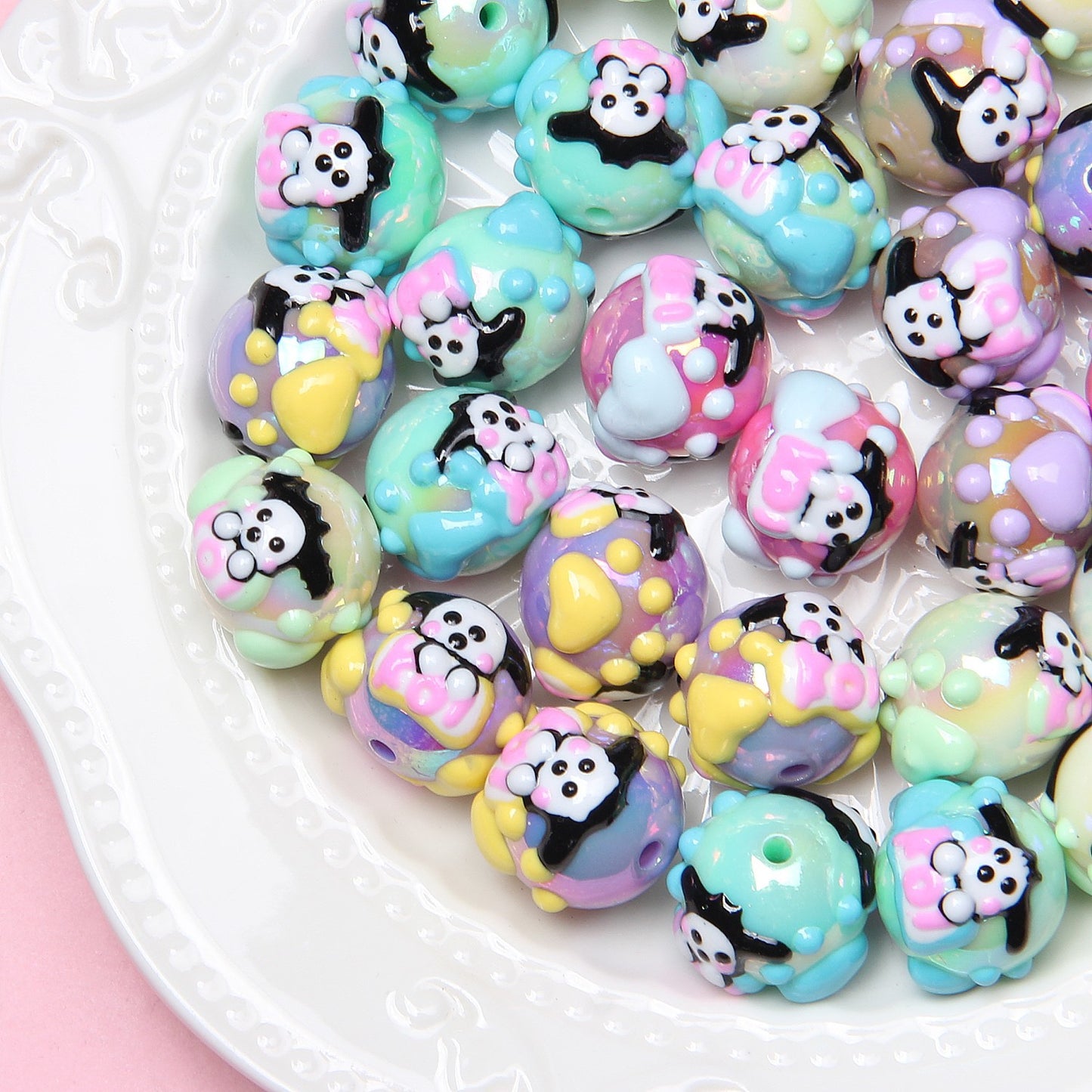 Hand Painted Floral Acrylic Beads 16mm Arrow Design 1pc 12